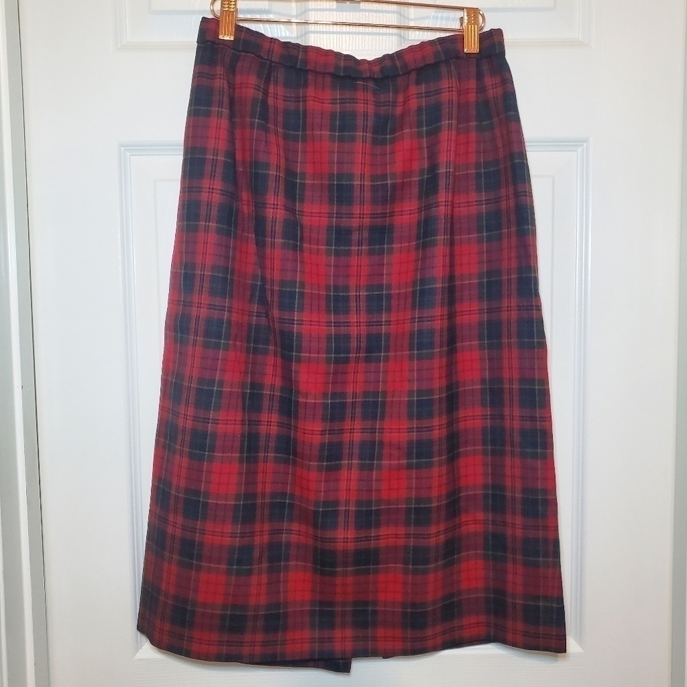 Vtg Pendleton Virgin Wool Skirt A Line Red Blue Tartan Plaid Tag Sz 12